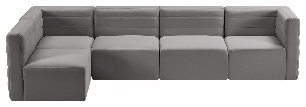 Quincy Velvet Upholstered 5-Piece L-Shaped Modular Sectional, Grey