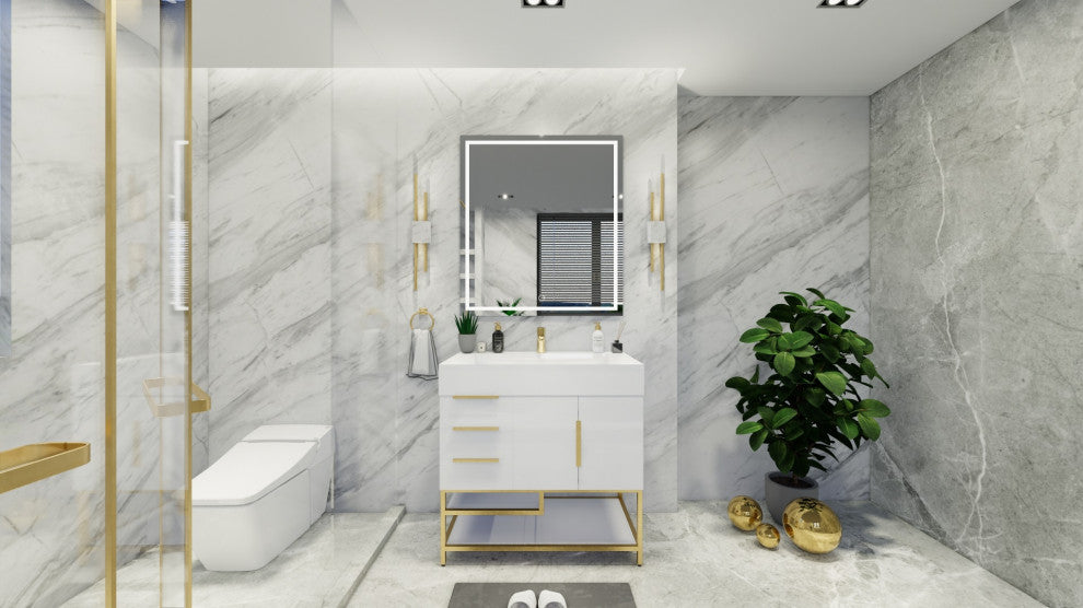 Madison 36" Freestanding Vanity With Reinforced Acrylic Sink, High Gloss White