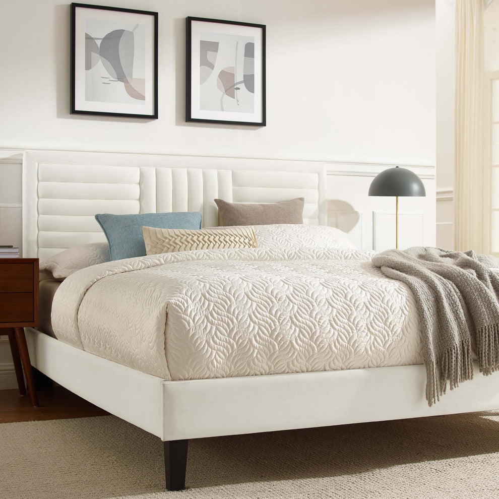 Sofia Channel Tufted Performance Velvet Twin Platform Bed, White