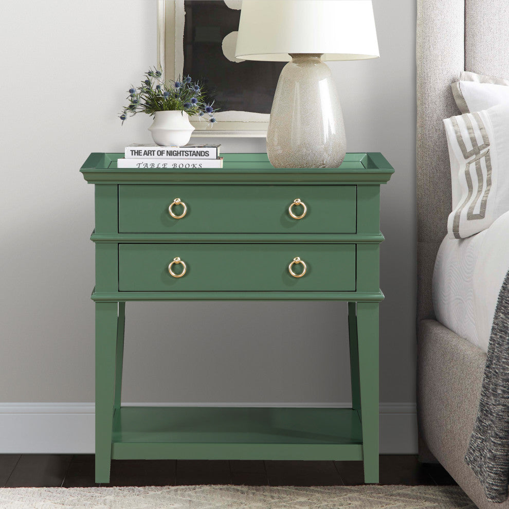 Clara Vintage Green 2-Drawer Tray Top Nightstand