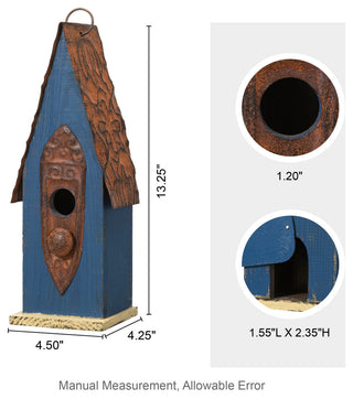 Retro Blue Distressed Solid Wood Birdhouse