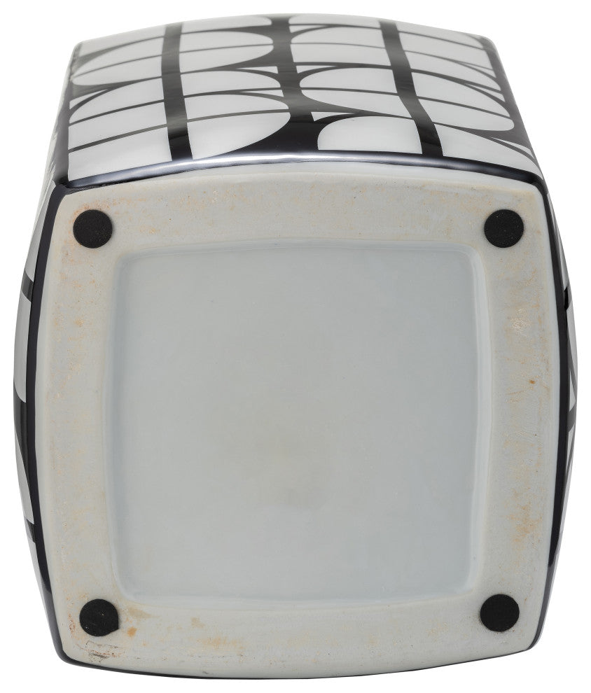 Ceramic 18"H Square Jar, Lid, Black/White
