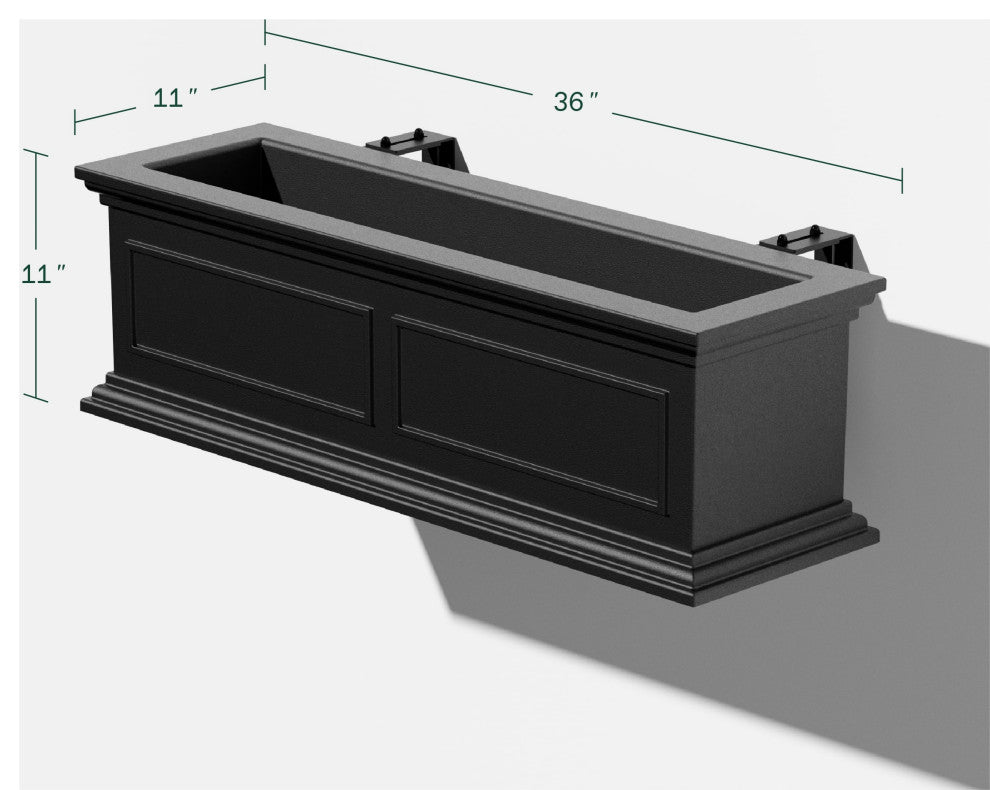 Brixton Window Box Planter With Bracket, 36", Black, 36 Inch, 1 Pack