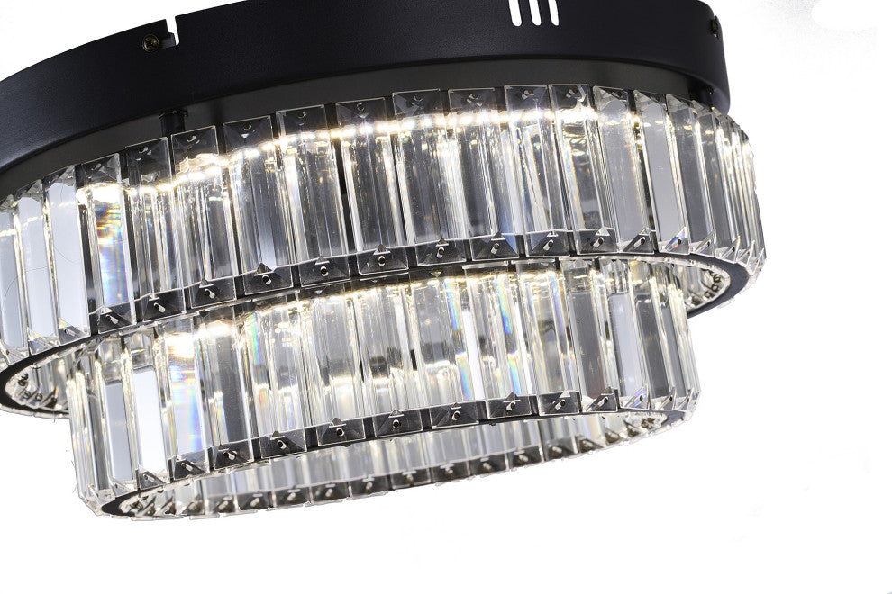 2-Light Dimmable Satin Black LED Flush Mount With Clear Crystal