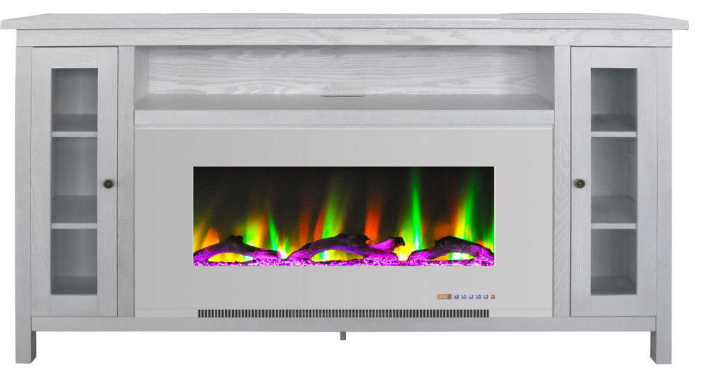 62" Whitby Farmhouse Electric Fireplace Heater, Deep Crystal Insert Mahogany