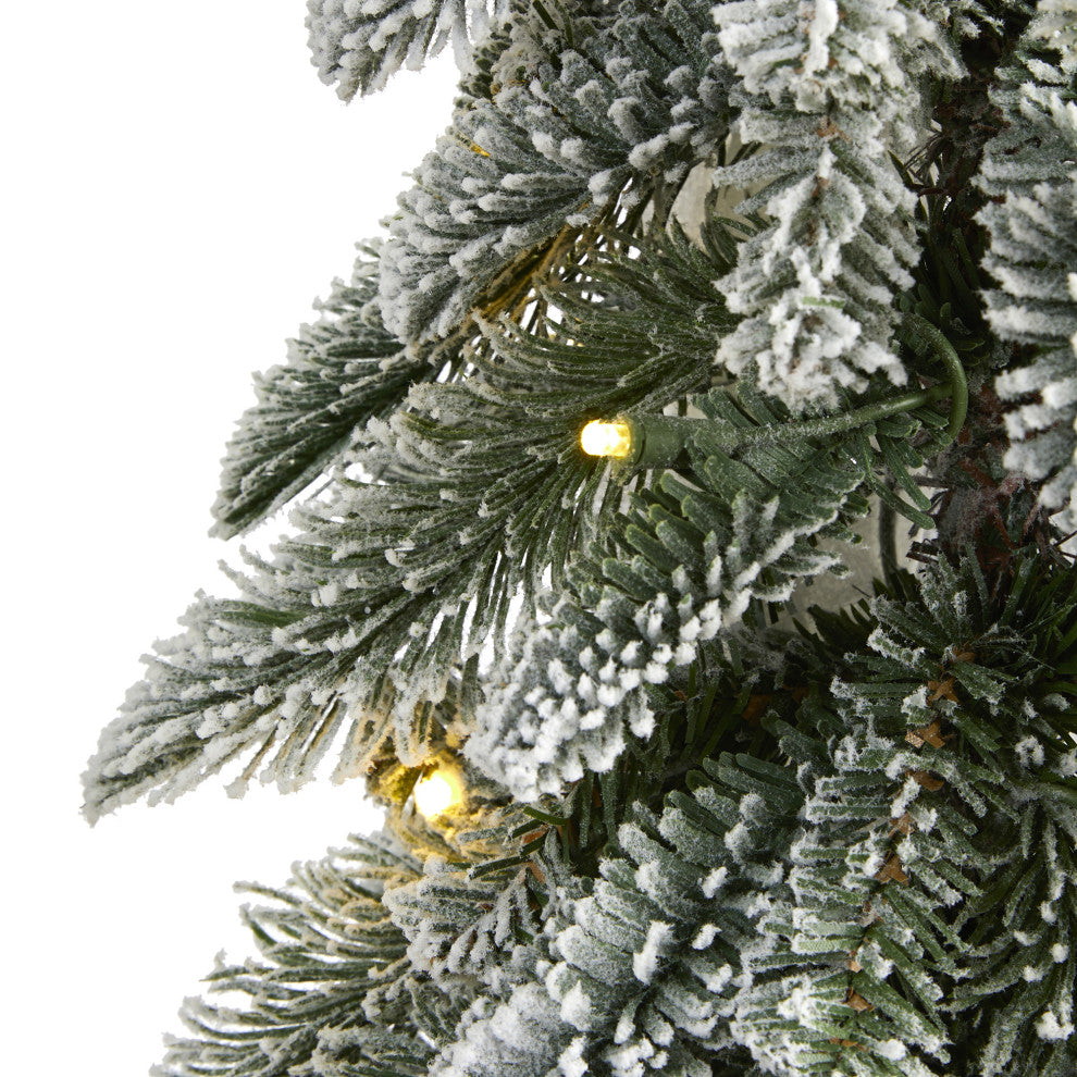 3.5' Flocked Washington Alpine Xmas Tree W/50 White lights & Bendable Branches