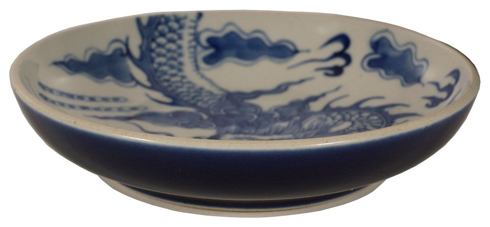 Consigned Vintage Chinese Blue and White Porcelain Dragon Plate
