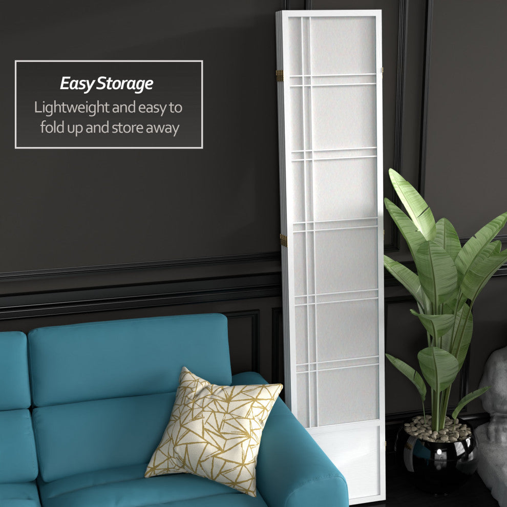 7' Tall Double Cross Shoji Screen, White, 4 Panels