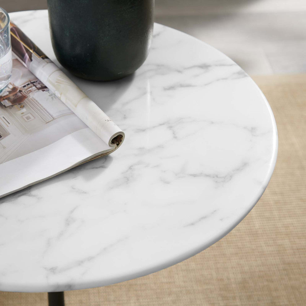 Lippa 20" Round Artificial Marble Side Table, Black White