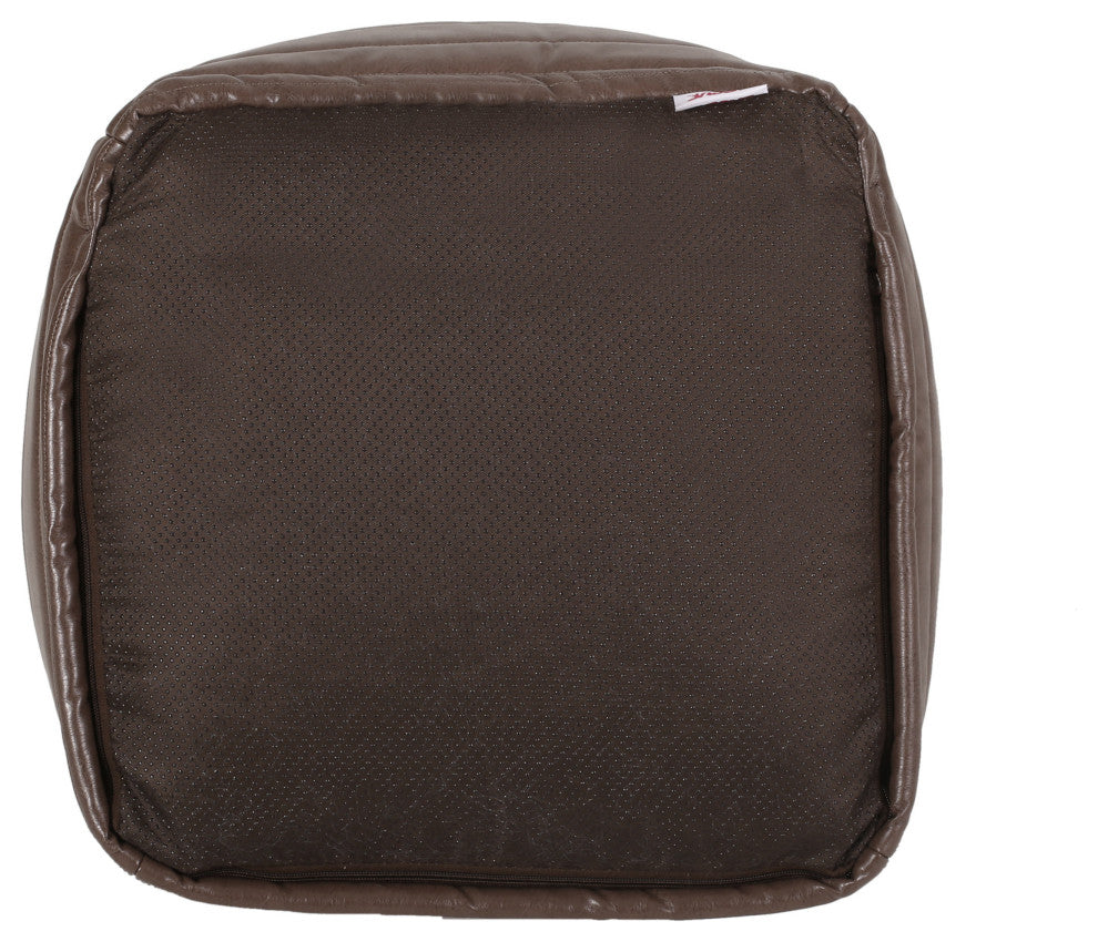 Conrail Contemporary Faux Leather Channel Stitch Pouf, Brown, Cube