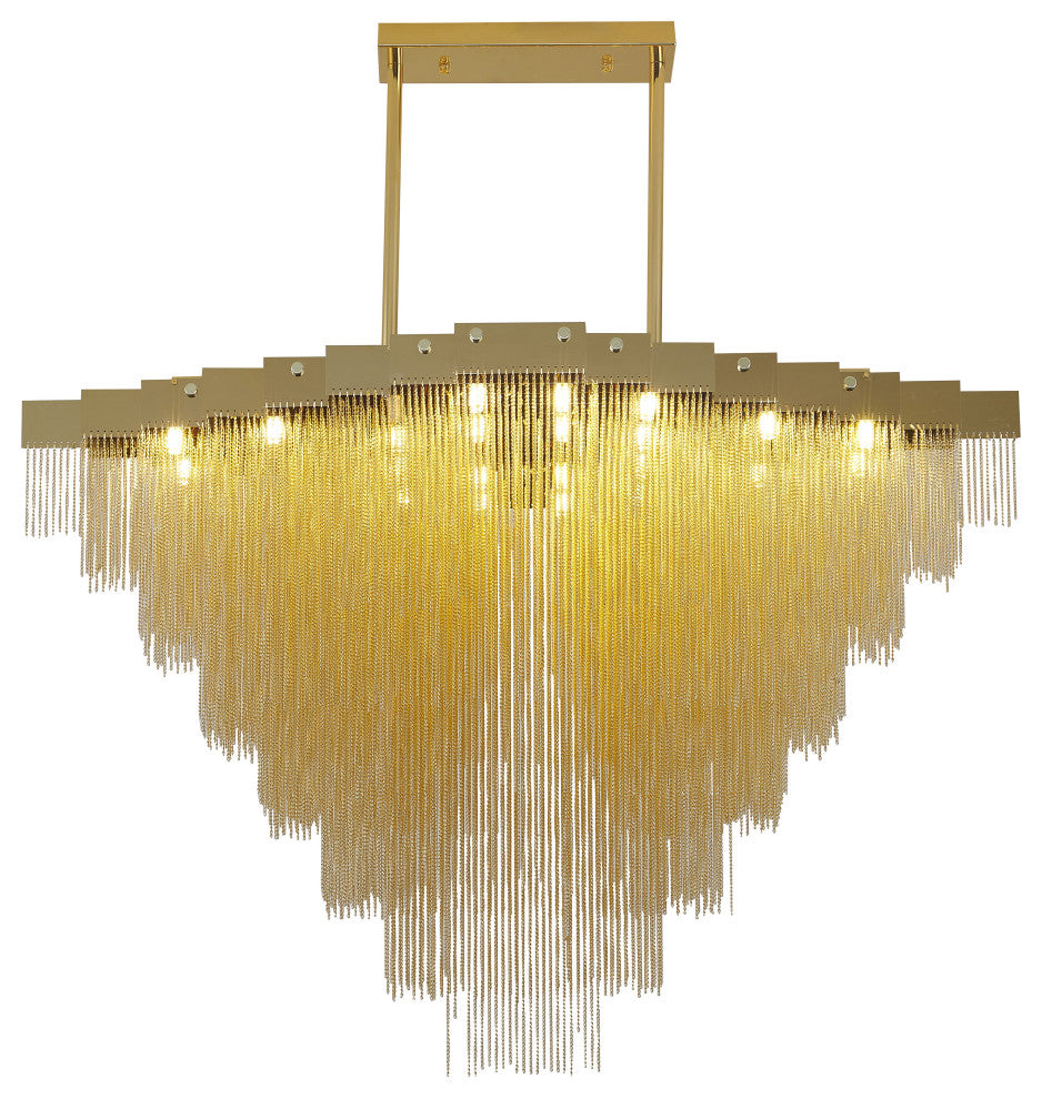 24-Light Gold Chandelier With Hanging Aluminum Chains