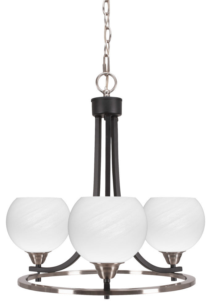 Paramount 3-Light Chandelier, Matte Black & Brushed Nickel, 5.75" White Marble