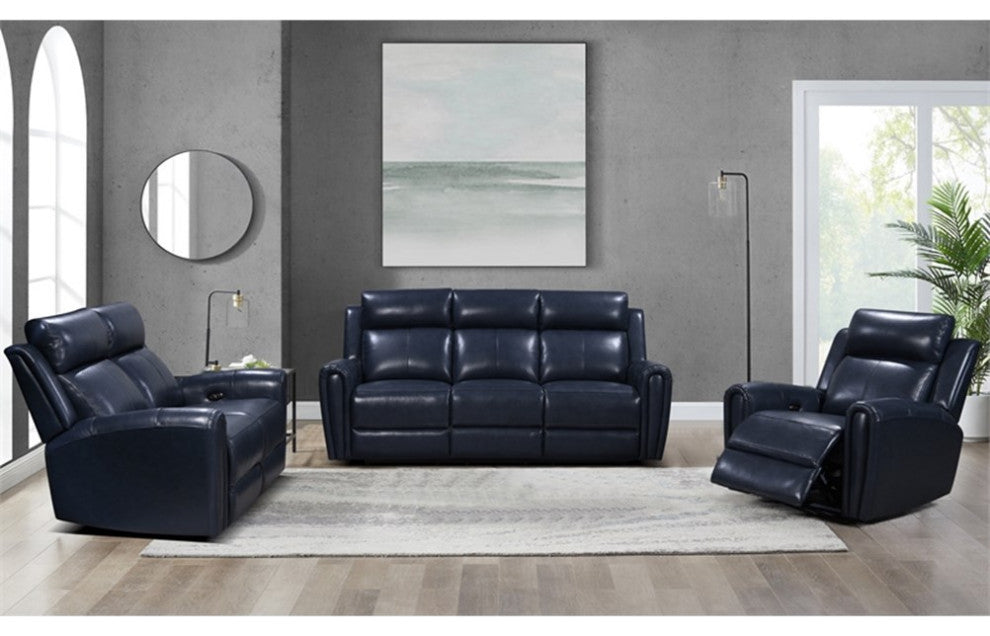 Bowery Hill Modern Geuine Leather & Hardwood Recliner Chair in Blue