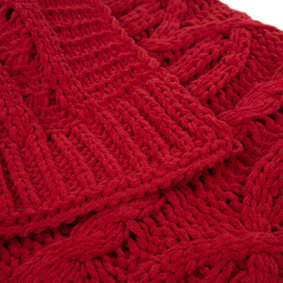 60" Knitted Polyester Red Throw Blanket