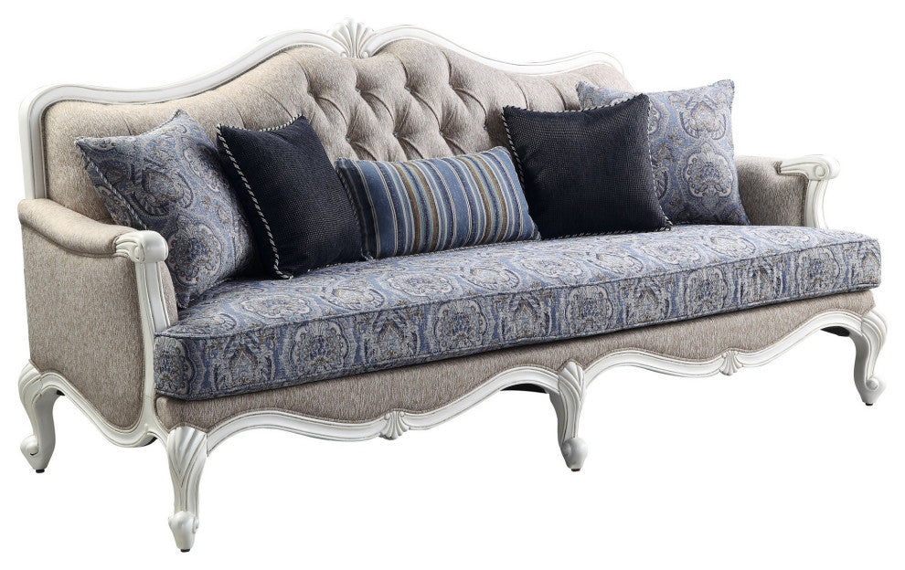 Benzara BM250652 Sofa With Arch Top and Resin Queen Anne Legs, Gray