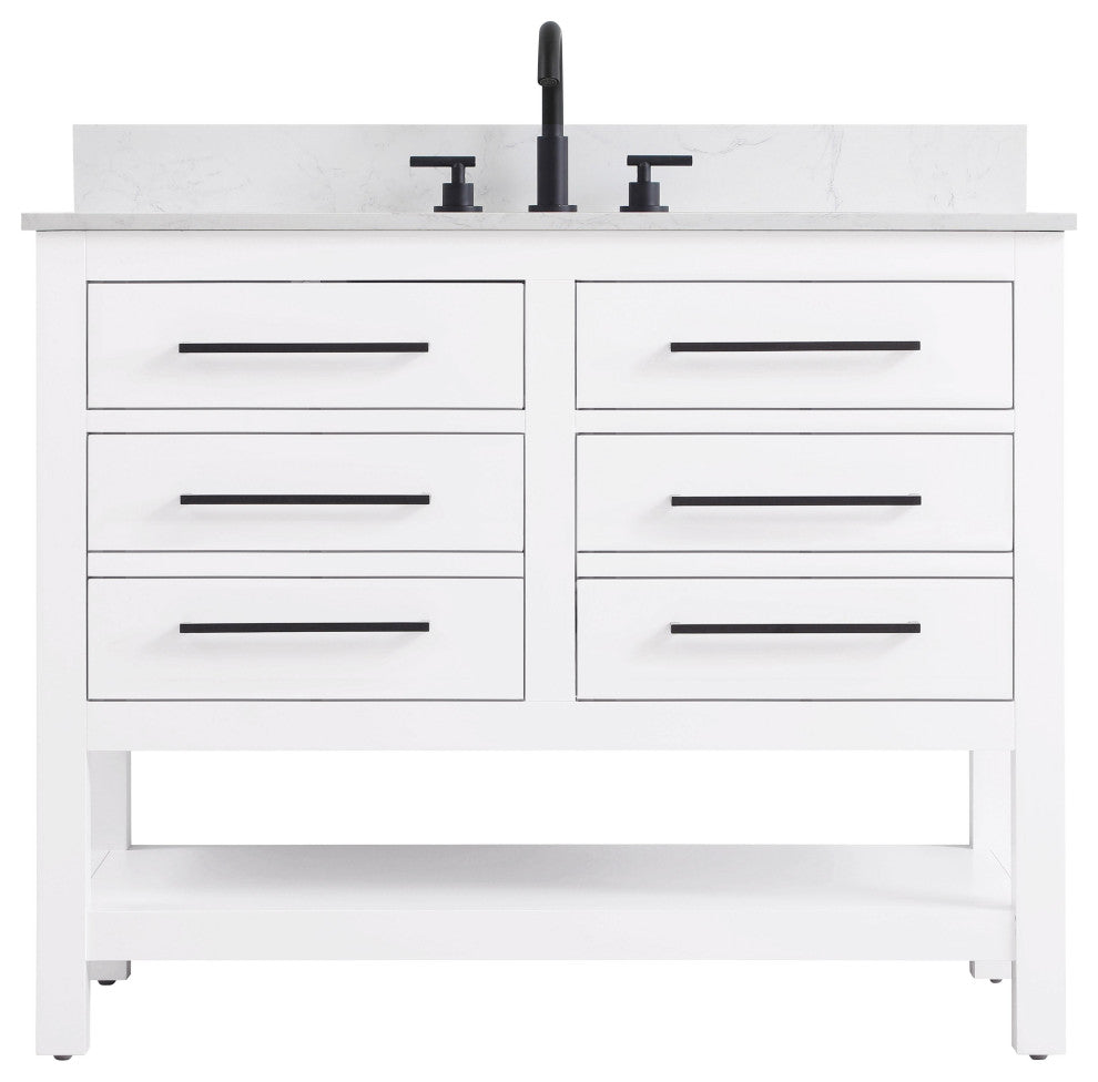 Home Living 42" Single Bathroom Vanity, White With Backsplash