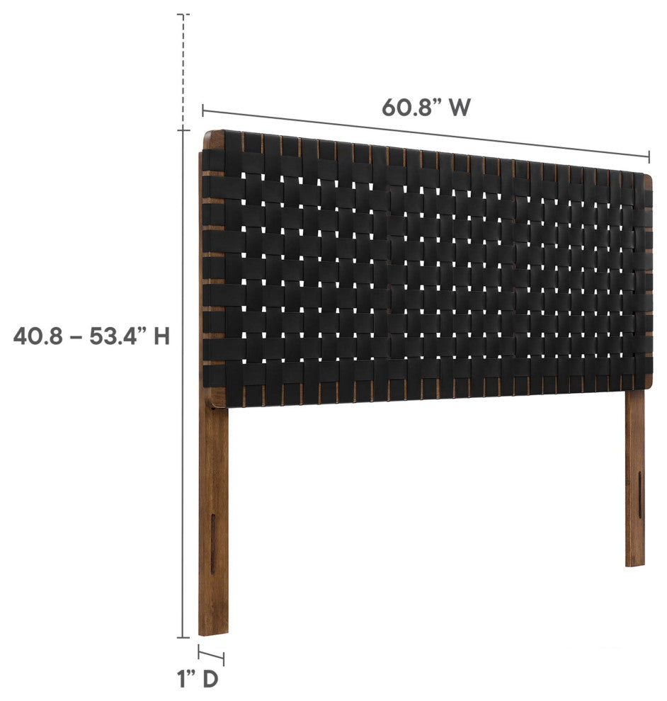 Sparta Weave Vegan Leather Queen Headboard, Walnut Black