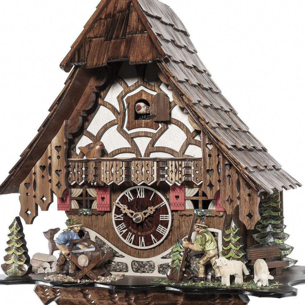 River City Clocks 844-14 Eight Day Clock Moving Man Saws Wood and Volksmarcher