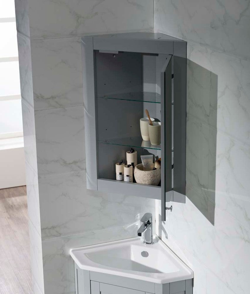 Monte 25" Corner Bathroom Vanity With Medicine Cabinet, Gray