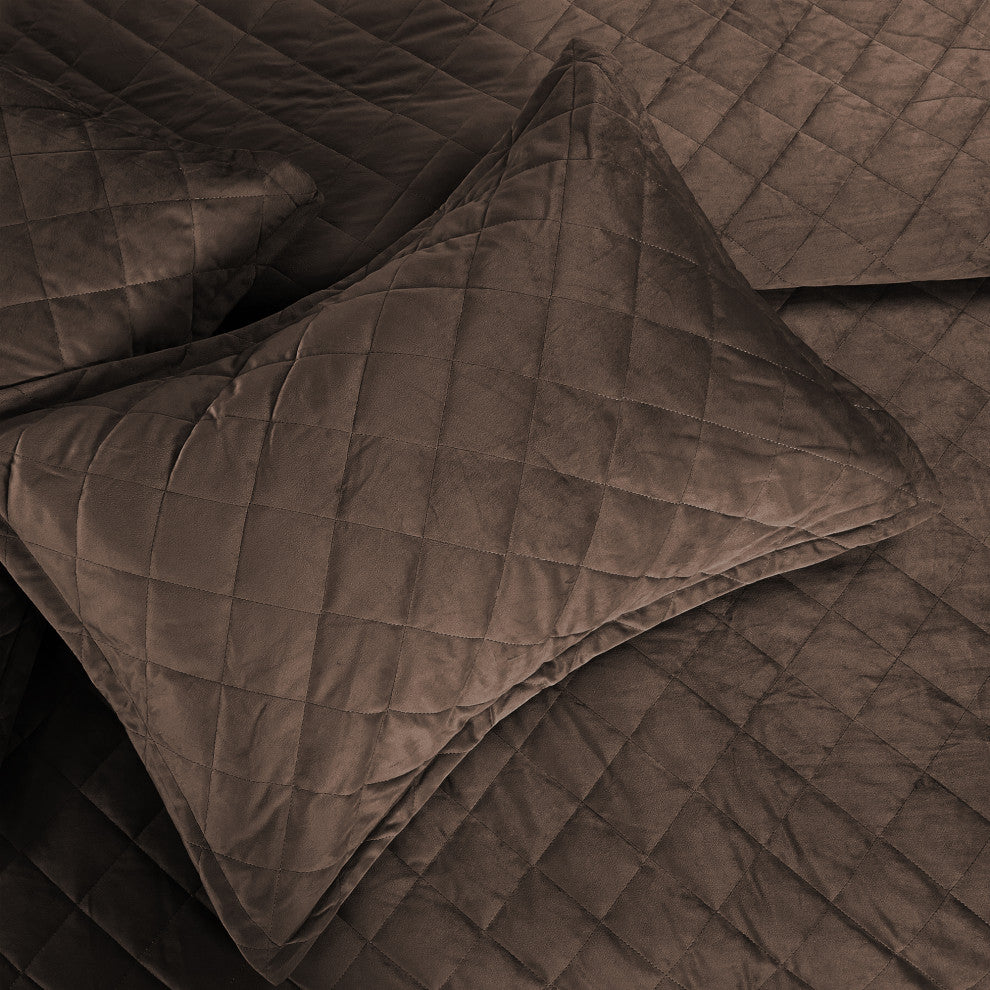 Velvet Quilted 5 Piece Bed Spread Set, Carafe, Over-Sized King 122" X 106"
