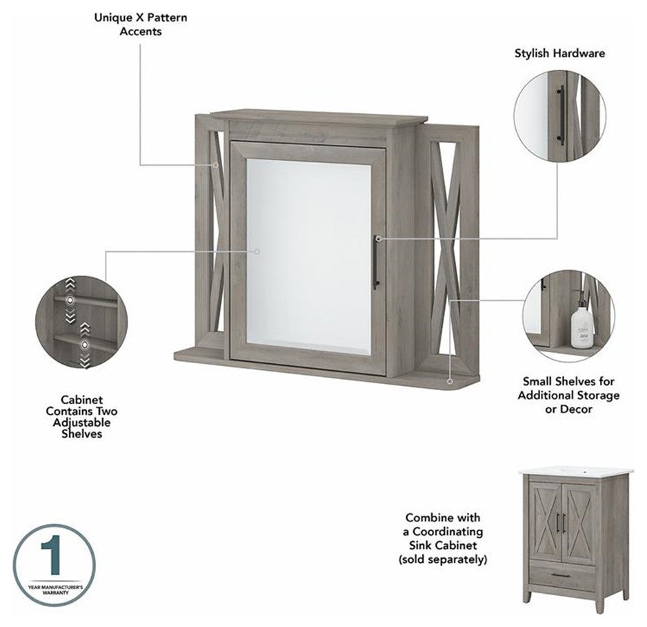 Bush Key West Engineered Wood Bathroom Vanity Sink with Mirror in Driftwood Gray