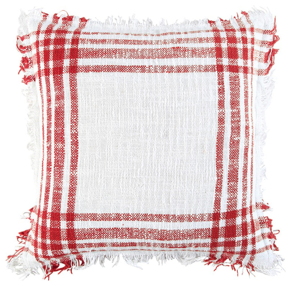 White Red Open Plaid Textured Throw Pillow