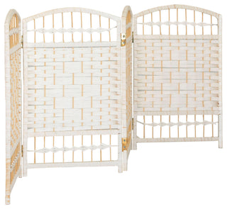 2 ft. Short Fiber Weave Room Divider White 4 Panels