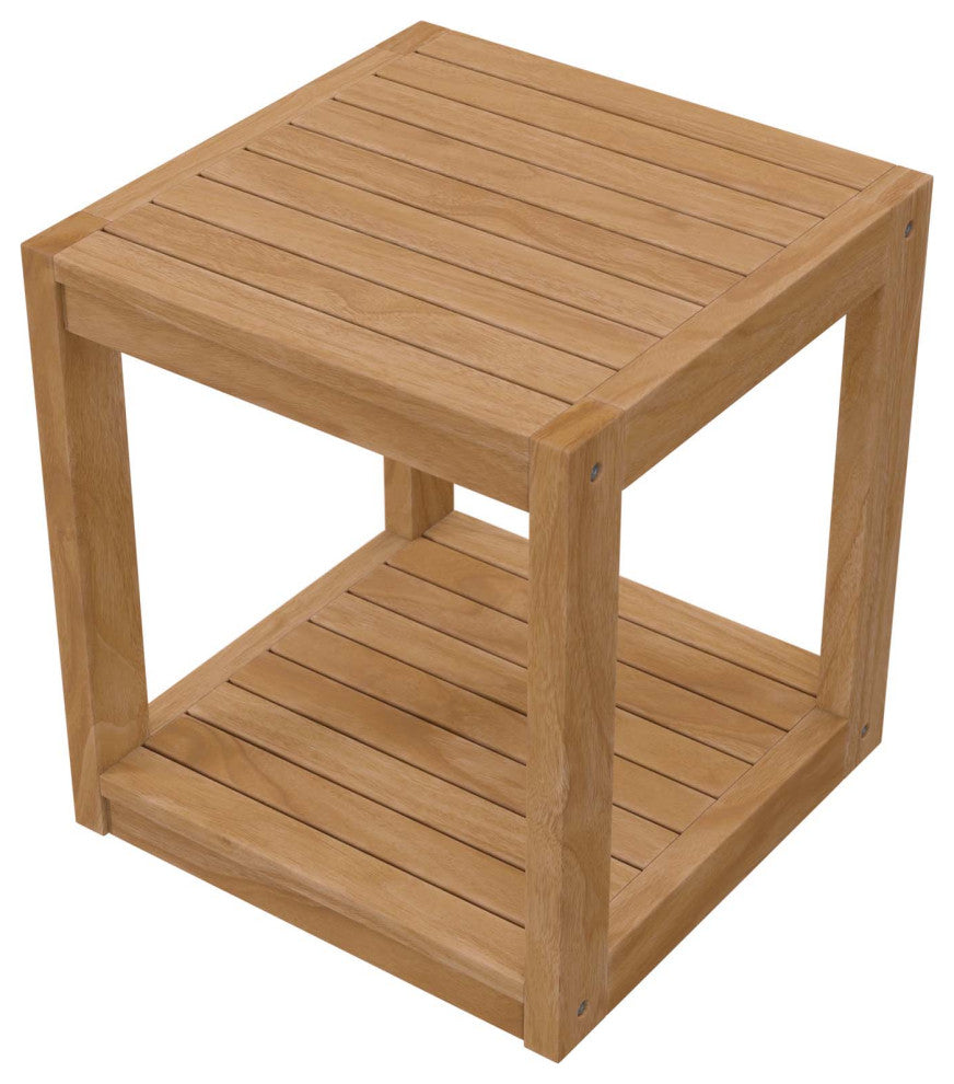 Lounge Coffee Side Table, Square, Brown Natural, Wood, Modern, Outdoor Patio