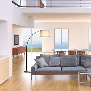 Brightech Logan - Contemporary Arc Floor Lamp w. Marble Base, Classic Black