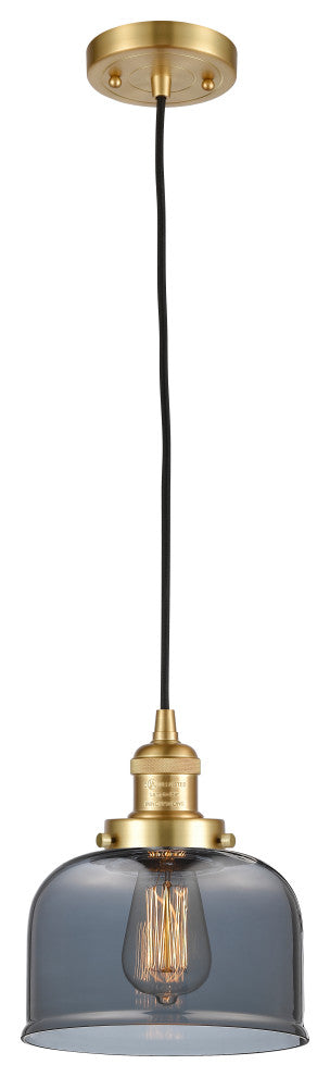 Large Bell 1 Light Mini Pendant, Satin Gold, Plated Smoke
