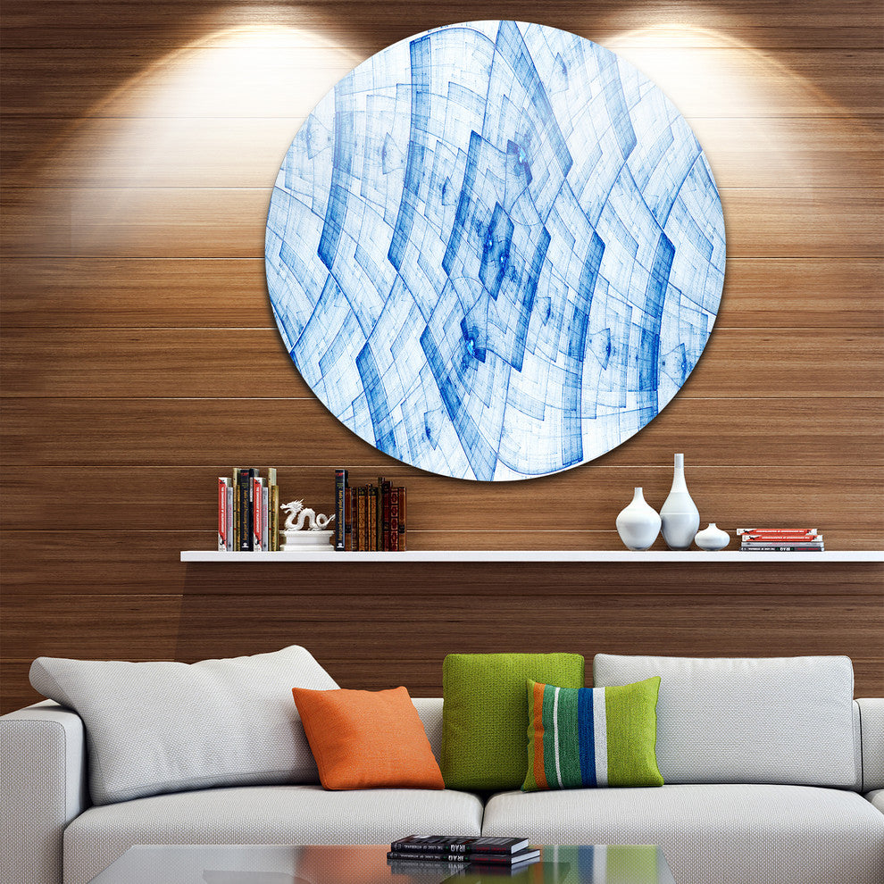Light Blue Fractal Flower Grid, Abstract Round Metal Wall Art, 36"
