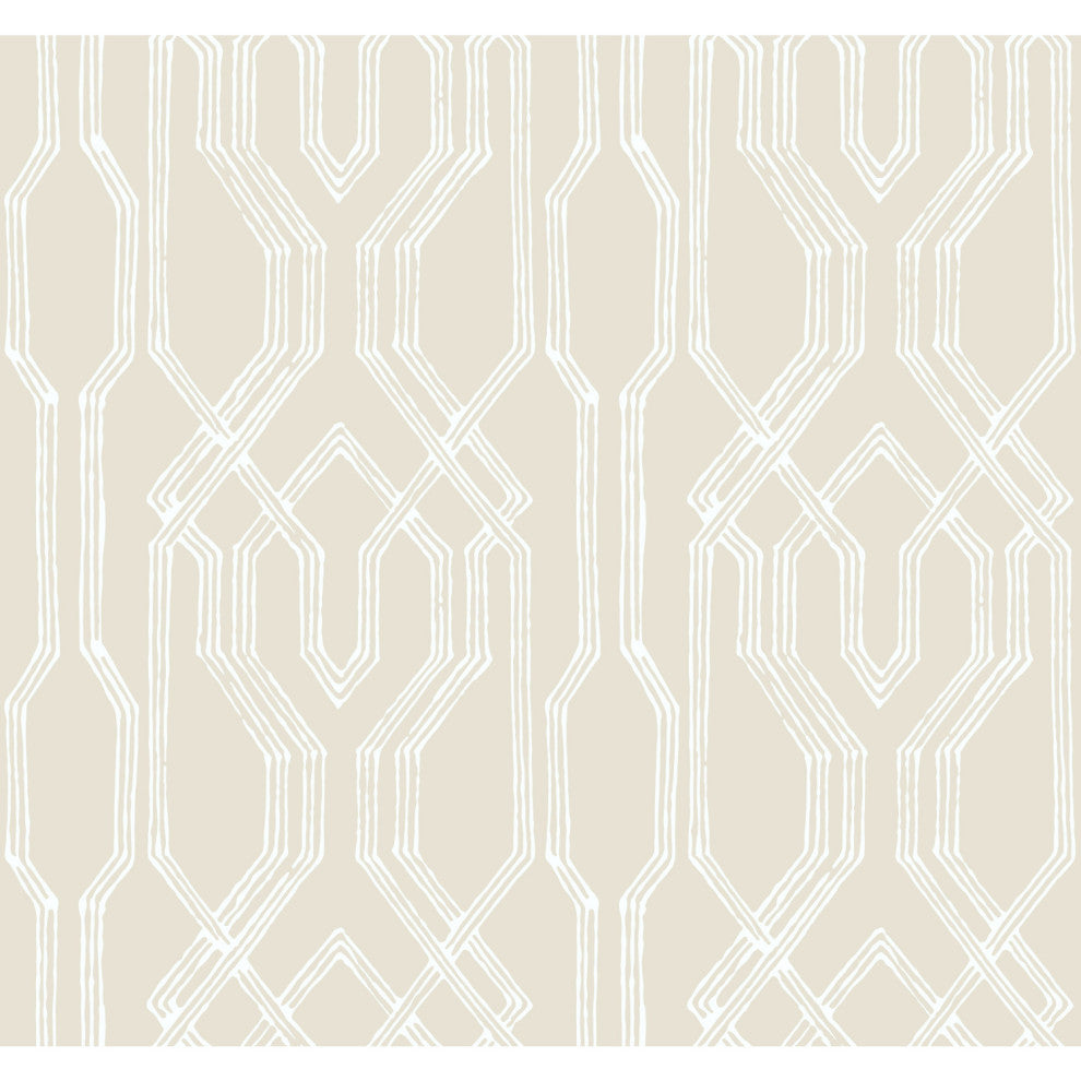 Oriental Lattice Wallpaper, Beige, White