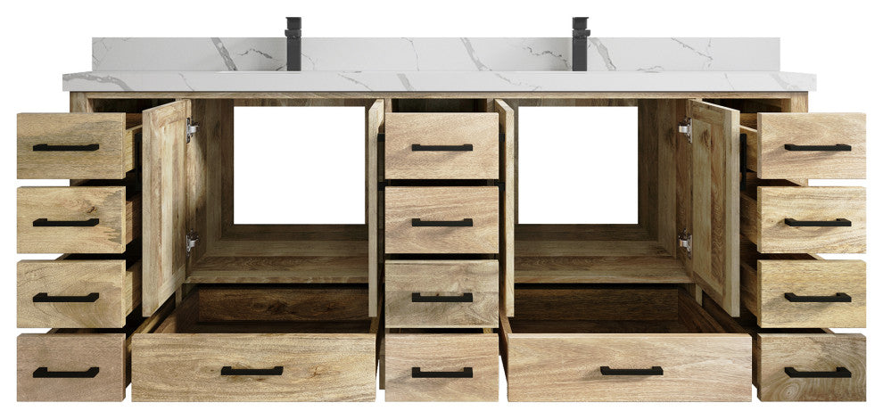 Malibu Mango 84 Double Sink Bath Vanity in White Washed 2" Calacatta Laza