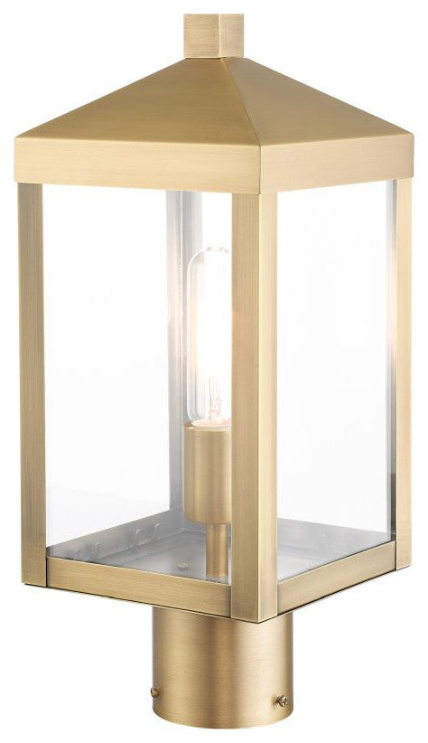 Livex Nyack 1 Light 15" Tall Outdoor Post Top Lantern, Antique Brass