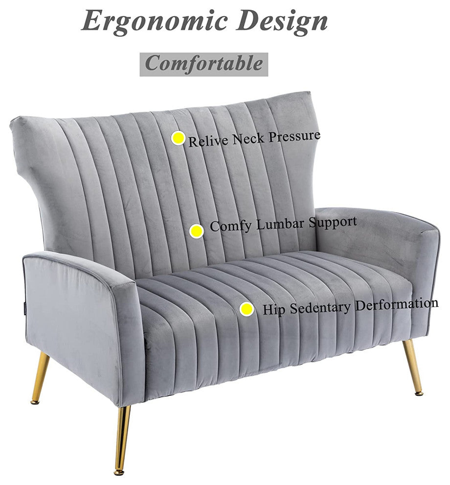 Curved Tufted Contemporary Velvet High Back Loveseat Sofa