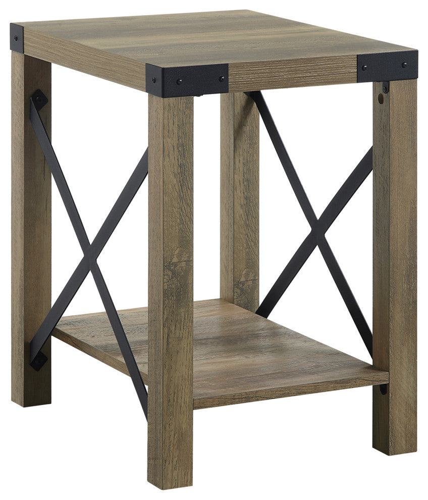 Wood and Metal End Table, Rustic Oak and Black
