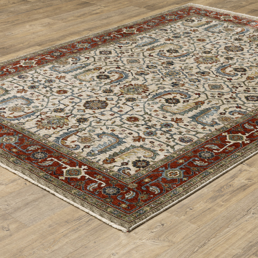 Augustus Bordered Persian Ivory/ Red Indoor Area Rug, Ivory, 6'7"x9'6"