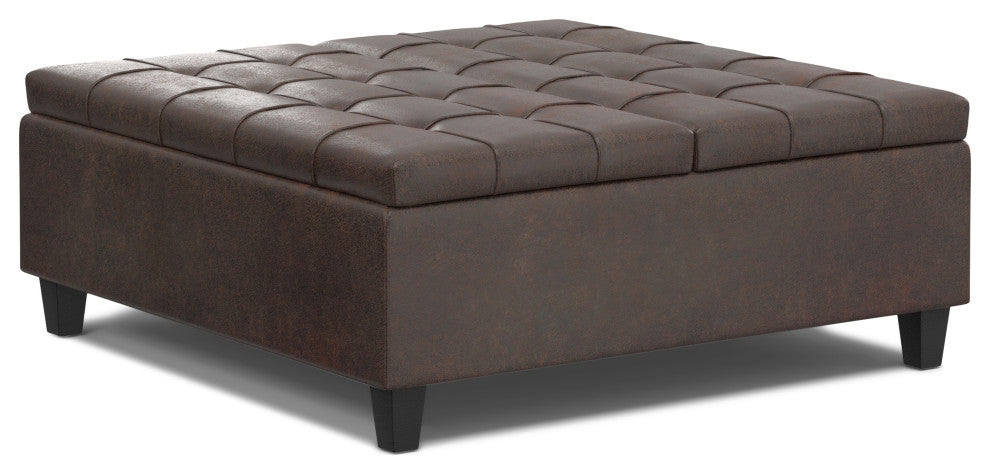 Harrison Large Square Coffee Table Storage Ottoman, Distressed Brown