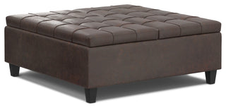 Harrison Large Square Coffee Table Storage Ottoman, Distressed Brown