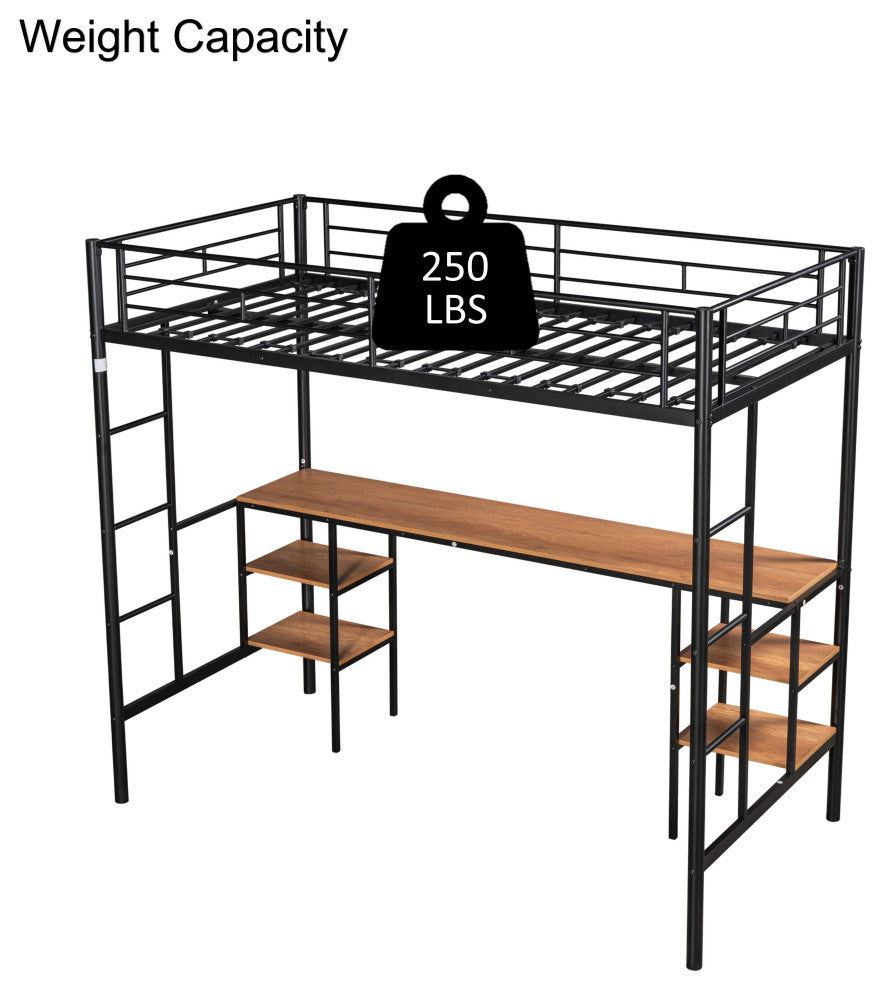 Gewnee Twin-size Loft Bed with Table & Shelves