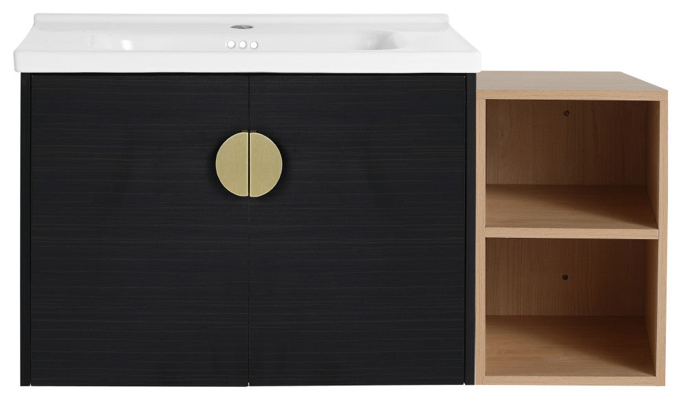 GDF Studio 40" Wall-Mounted Bathroom Vanity, Ceramic Sink & Soft-Close Doors