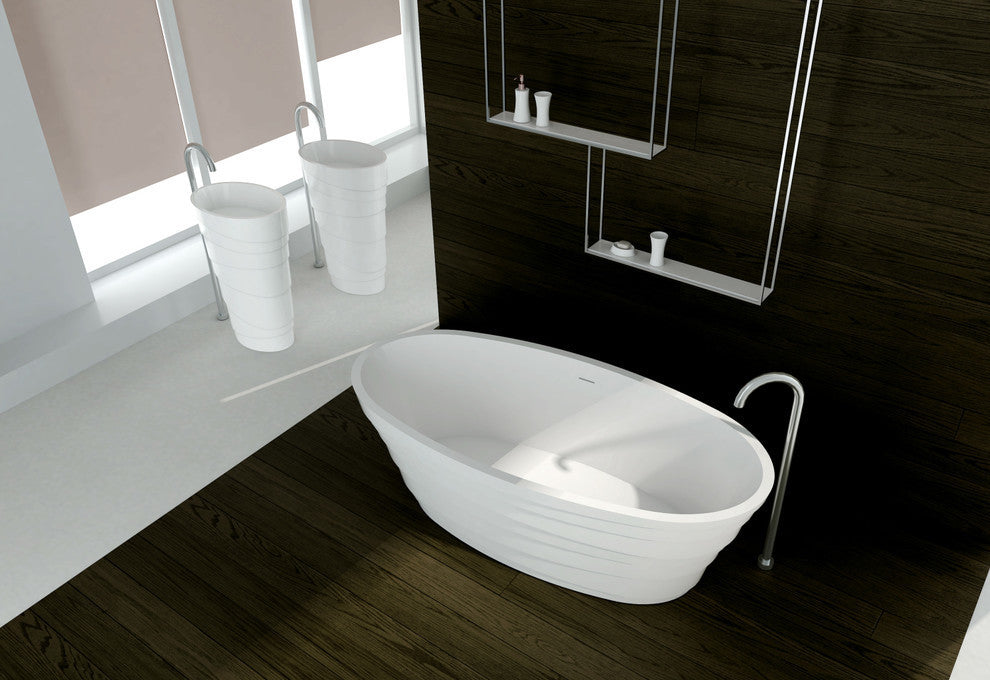 ADM Layered Freestanding Bathtub, White, 71", Glossy White