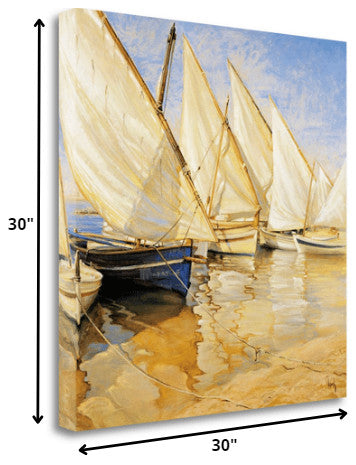 30" Fleet of Boats With Open White Sails Giclee Wrap Canvas Wall Art