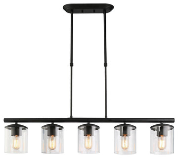 LALUZ 37" 5-Light Black and Clear Glass Modern Linear Pendant Lighting