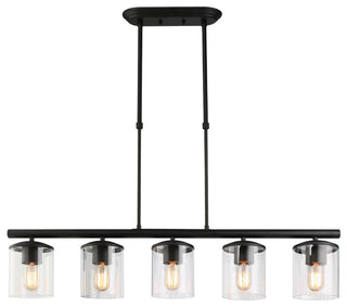LALUZ 37" 5-Light Black and Clear Glass Modern Linear Pendant Lighting