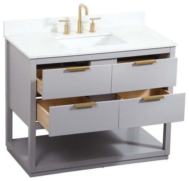 42" Single Bathroom Vanity, Gray, With Backsplash