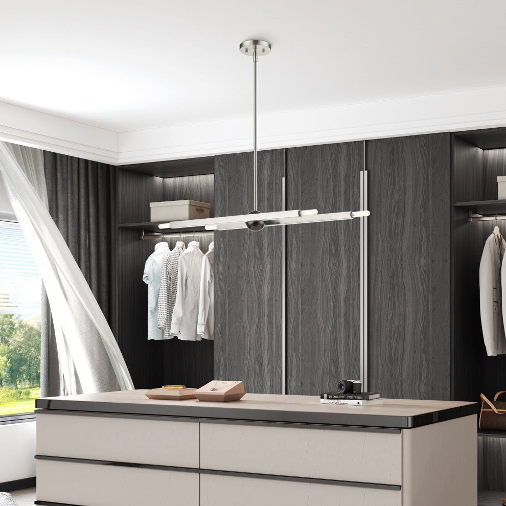 Livex Lighting Monaco 4-Light Linear Chandelier, Brushed Nickel/Black Chrome