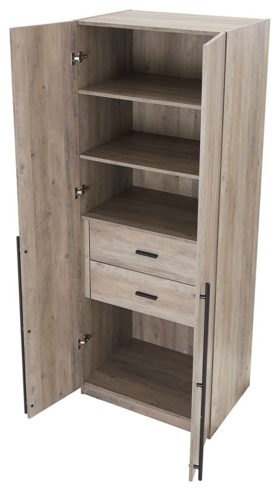 Lee Modern 2-Piece Wardrobe With 1 Rod, 2 Drawers, 3 Shoe Storage & 5 Shelves, Rustic Gray