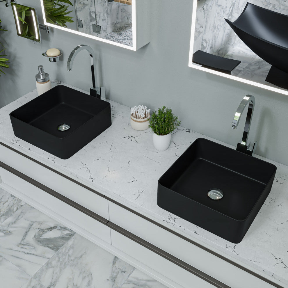 Alfi Brand Abc903-Bm Black Matte 16" Modern Square Above Mount Ceramic Sink