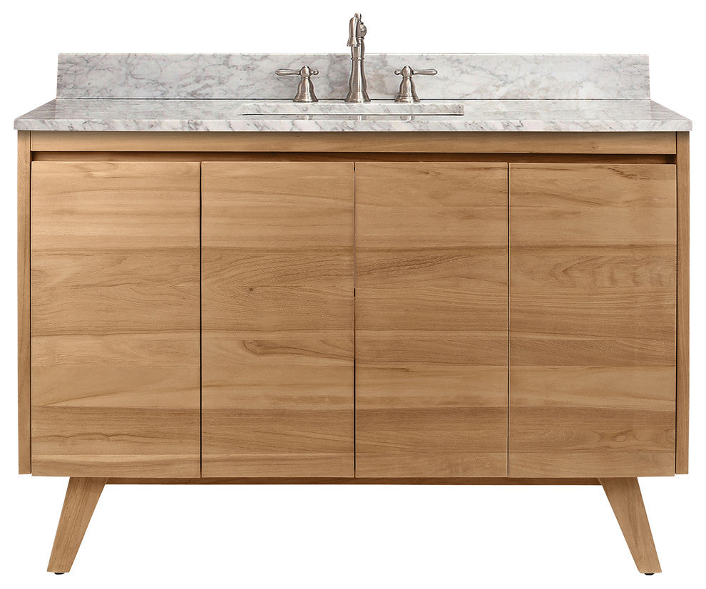 Avanity Coventry 49" Bath Vanity Combo, Natural Teak Finish, Carrara White Marble Top